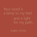 Text on a red background with a quote from Psalm 119:105