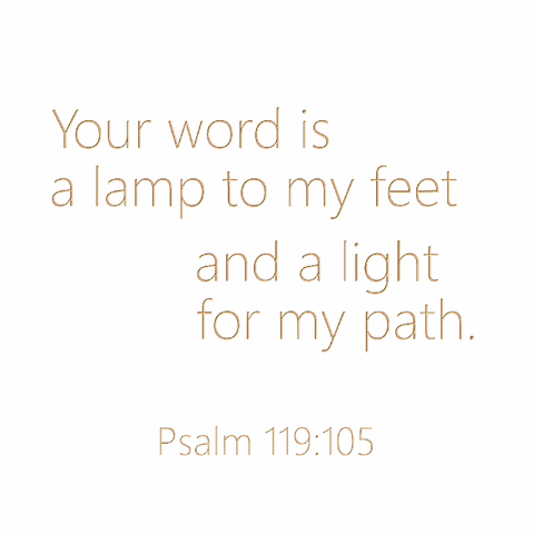 Text quote 'Your word is a lamp to my feet and a light for my path. Psalm 119:105' on a white background